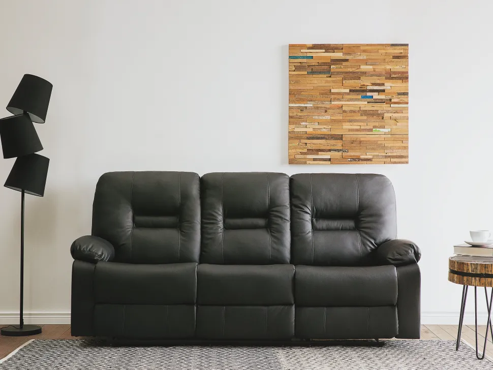 3 Seater Faux Leather Manual Recliner Sofa Black Bergen