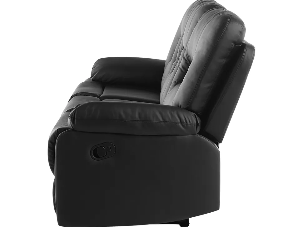 3 Seater Faux Leather Manual Recliner Sofa Black Bergen