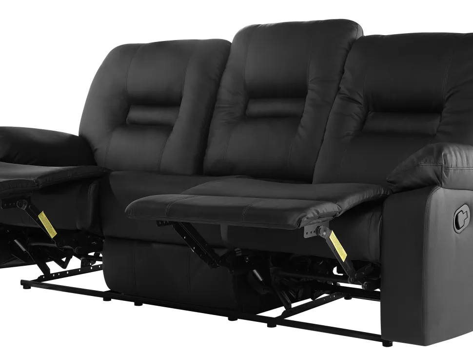 3 Seater Faux Leather Manual Recliner Sofa Black Bergen