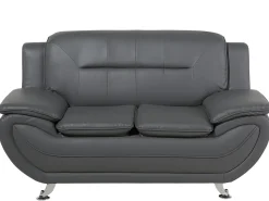 2 Seater Faux Leather Sofa Grey Leira