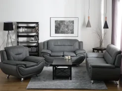 2 Seater Faux Leather Sofa Grey Leira