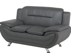 2 Seater Faux Leather Sofa Grey Leira