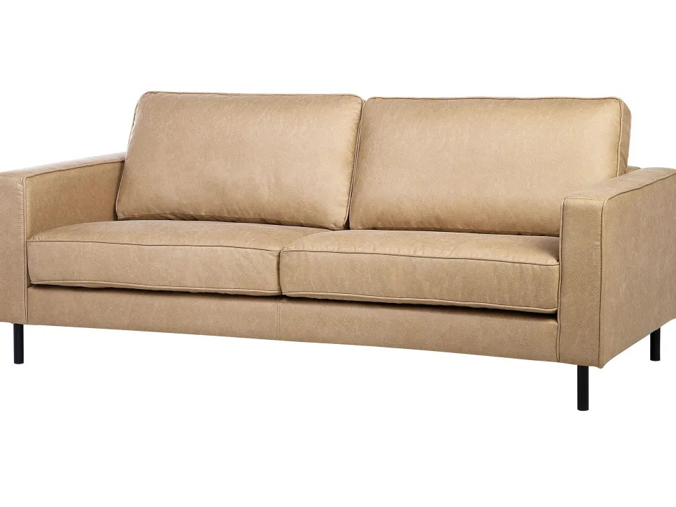 3 Seater Faux Leather Sofa Beige Savalen