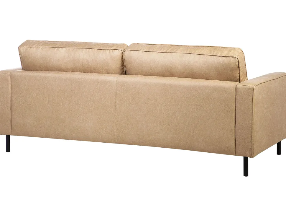 3 Seater Faux Leather Sofa Beige Savalen