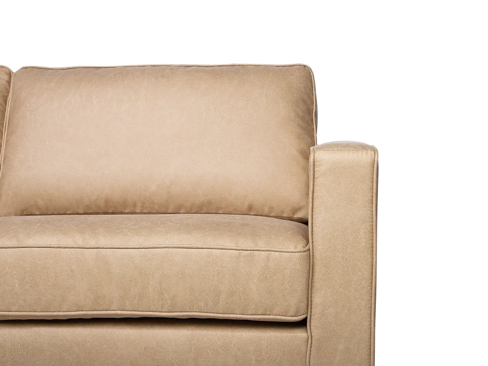 3 Seater Faux Leather Sofa Beige Savalen