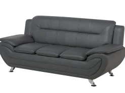 3 Seater Faux Leather Sofa Grey Leira