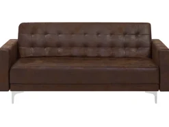 3 Seater Faux Leather Sofa Bed Brown Aberdeen
