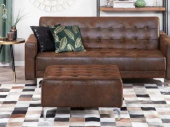 3 Seater Faux Leather Sofa Bed Brown Aberdeen