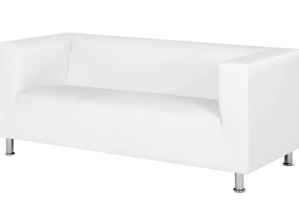 3 Seater Faux Leather Sofa White Floro