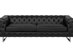 3 Seater Faux Leather Sofa Black Vissland