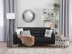 3 Seater Faux Leather Sofa Bed Black Aberdeen