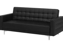 3 Seater Faux Leather Sofa Bed Black Aberdeen