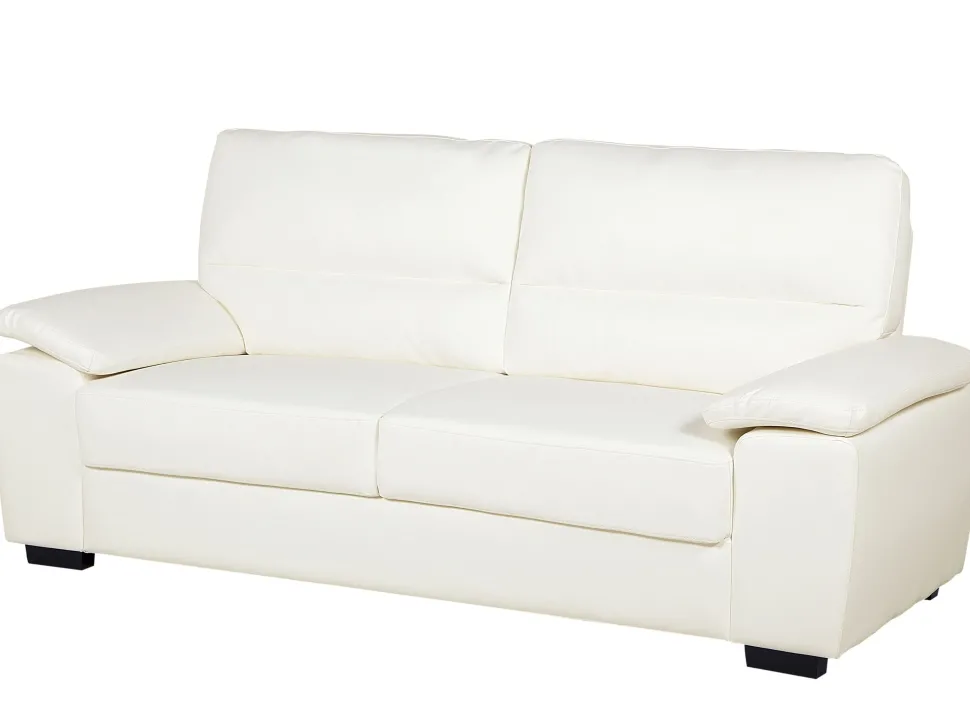 3 Seater Faux Leather Sofa Cream Vogar