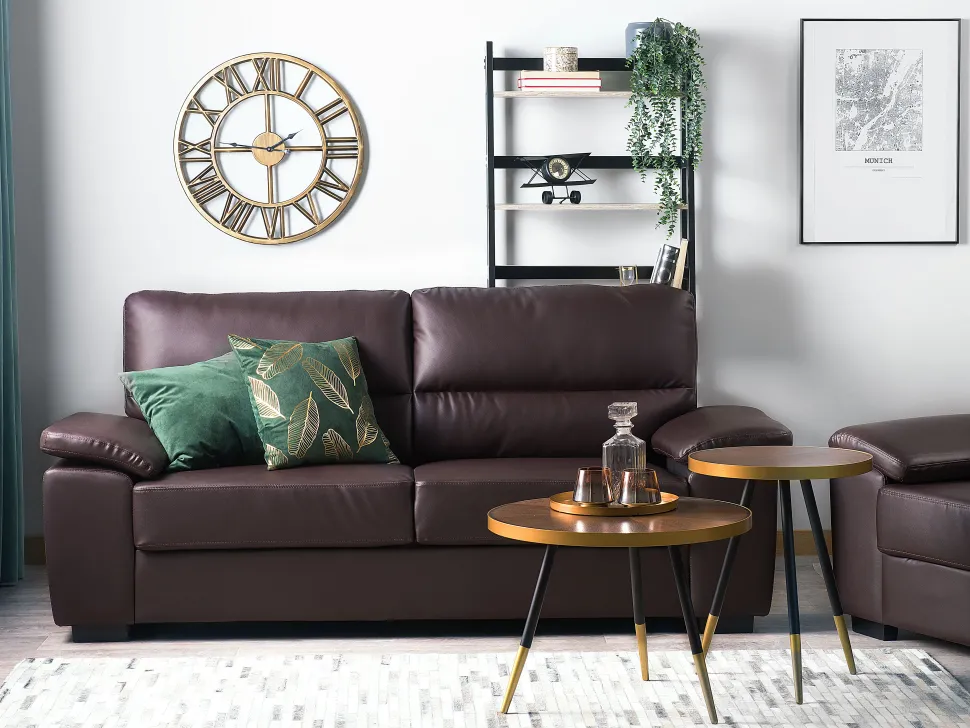 3 Seater Faux Leather Sofa Brown Vogar