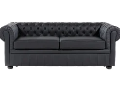 3 Seater Leather Sofa Black Chesterfield