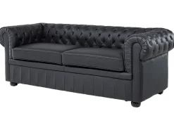 3 Seater Leather Sofa Black Chesterfield