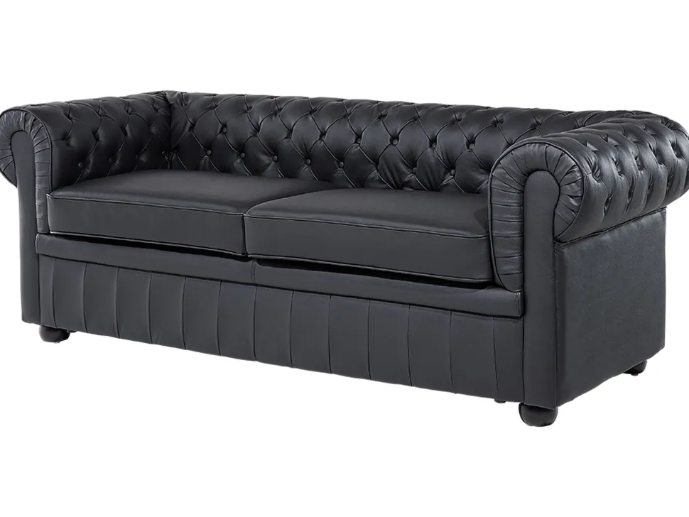 3 Seater Leather Sofa Black Chesterfield