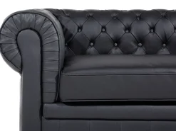 3 Seater Leather Sofa Black Chesterfield