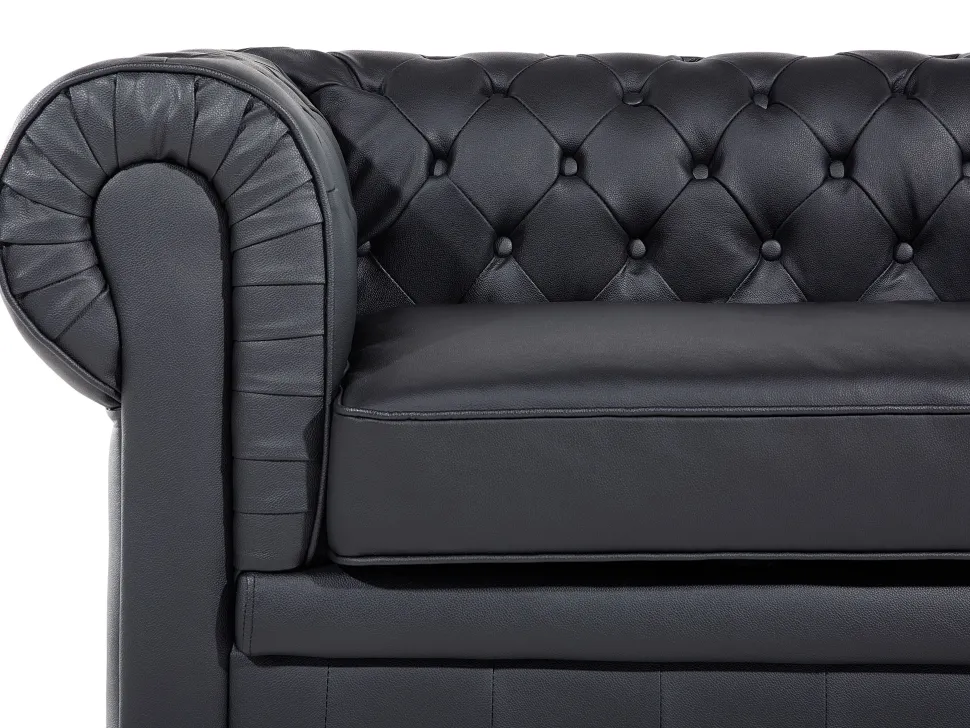 3 Seater Leather Sofa Black Chesterfield