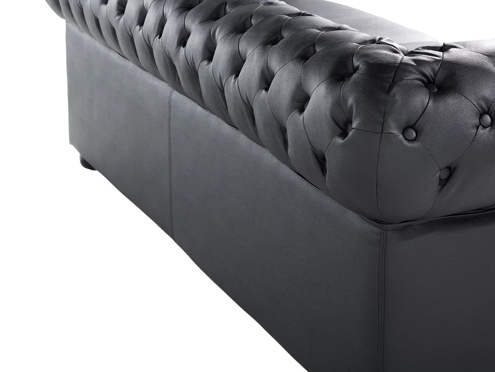 3 Seater Leather Sofa Black Chesterfield