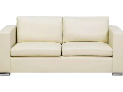 3 Seater Leather Sofa Cream Helsinki