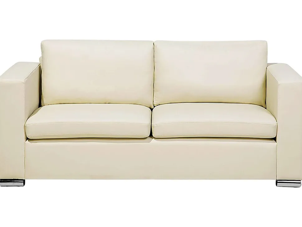 3 Seater Leather Sofa Cream Helsinki