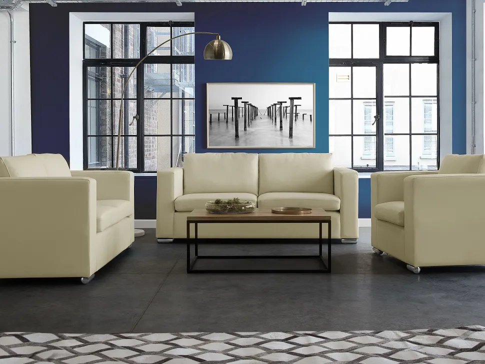 3 Seater Leather Sofa Cream Helsinki