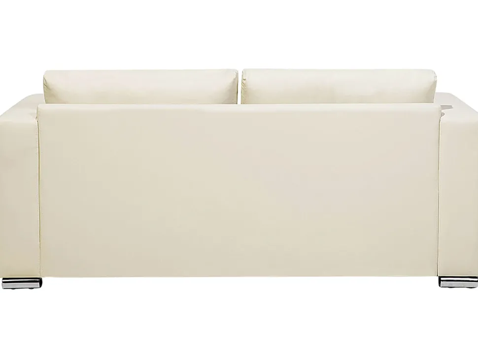 3 Seater Leather Sofa Cream Helsinki