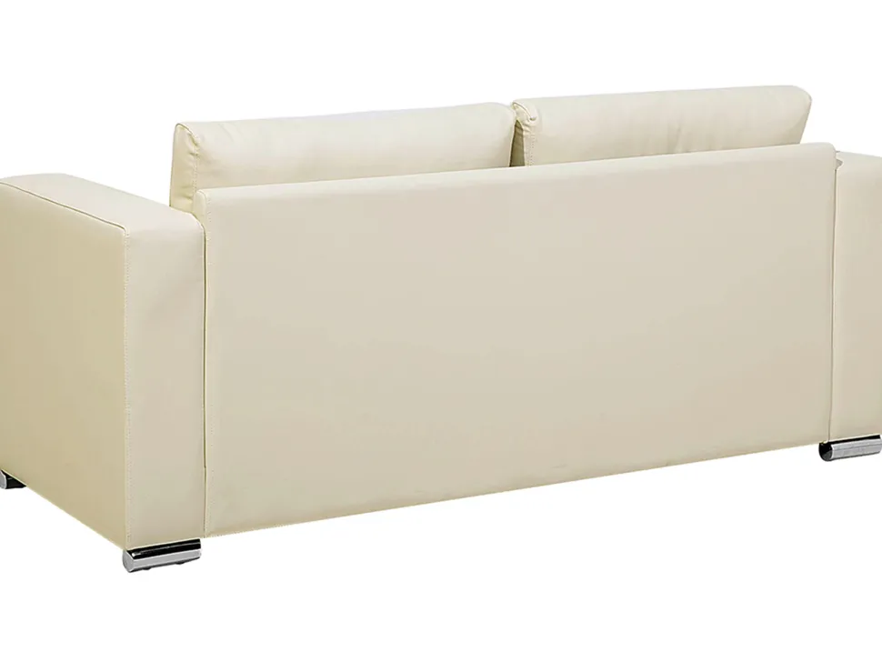 3 Seater Leather Sofa Cream Helsinki