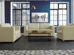 2 Seater Leather Sofa Cream Helsinki