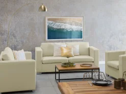 2 Seater Leather Sofa Cream Helsinki