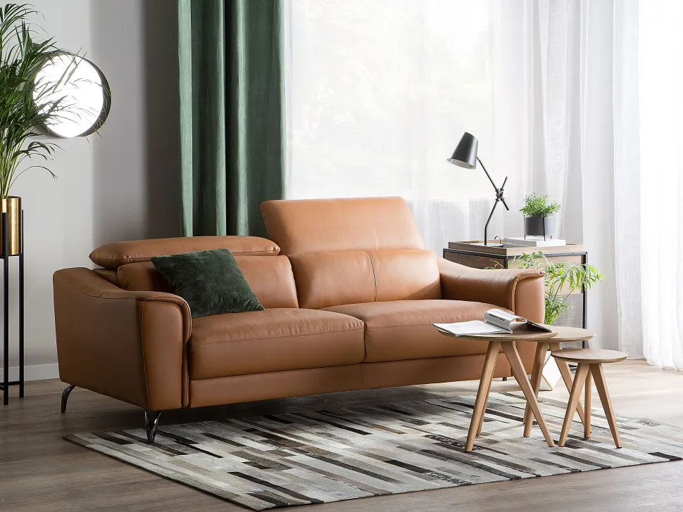 3 Seater Leather Sofa Golden Brown Narwik