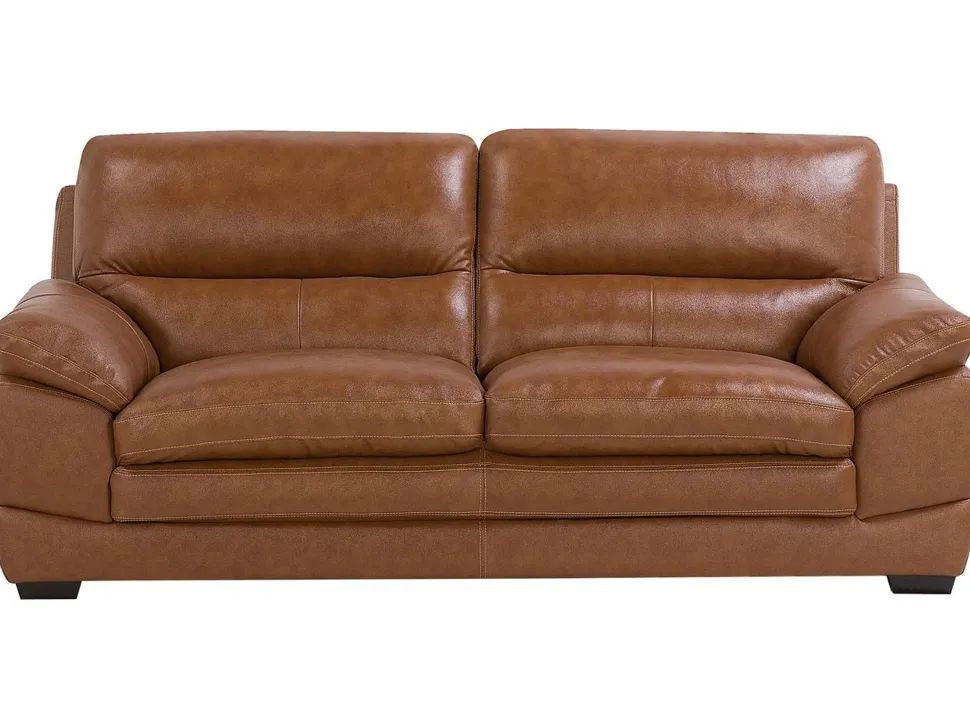 3 Seater Leather Sofa Golden Brown Horten