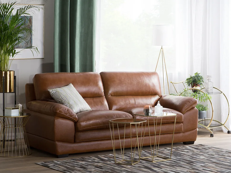 3 Seater Leather Sofa Golden Brown Horten