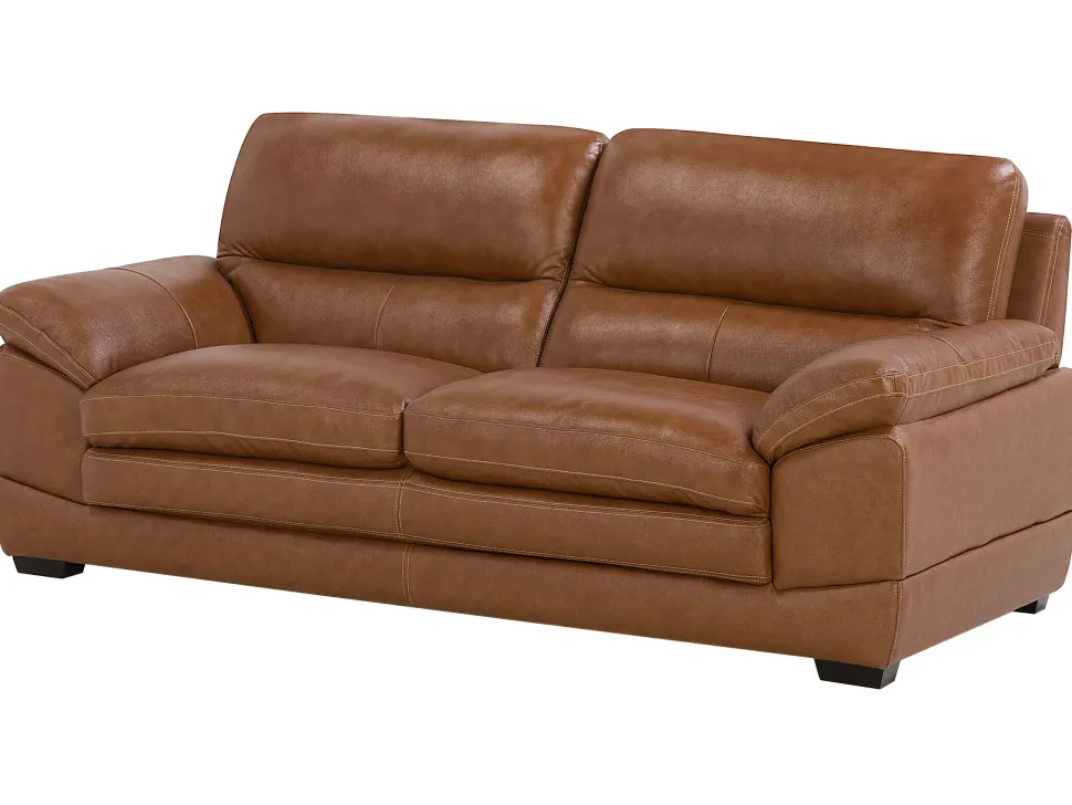 3 Seater Leather Sofa Golden Brown Horten