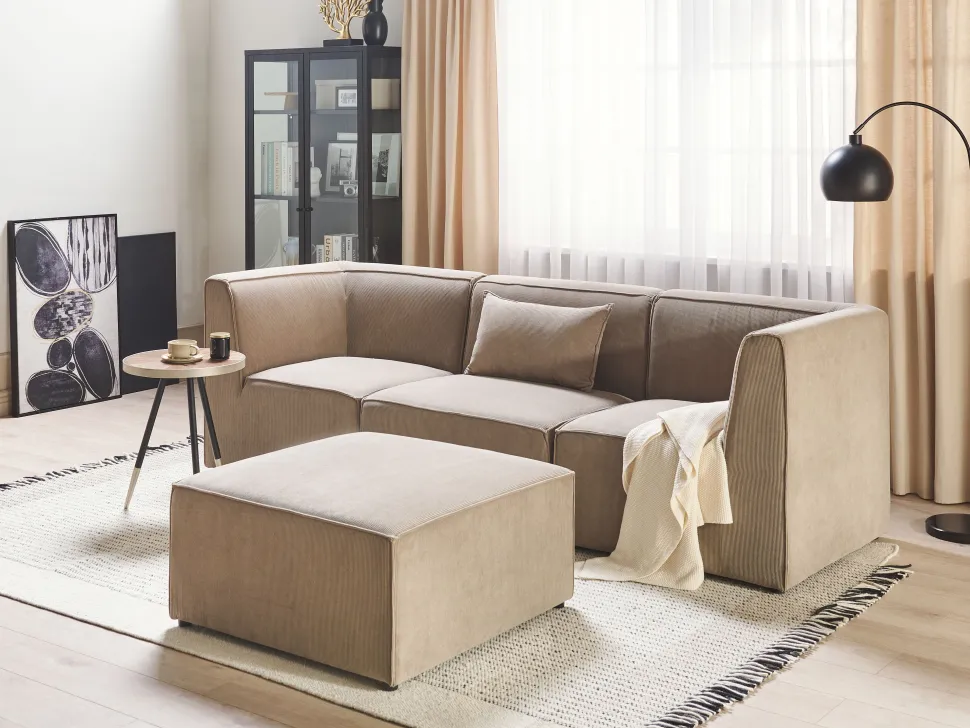 3 Seater Modular Jumbo Cord Sofa With Ottoman Taupe Lemvig