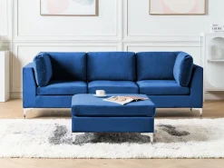 3 Seater Modular Velvet Sofa With Ottoman Blue Evja