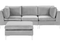 3 Seater Modular Velvet Sofa With Ottoman Grey Evja