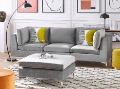 3 Seater Modular Velvet Sofa With Ottoman Grey Evja
