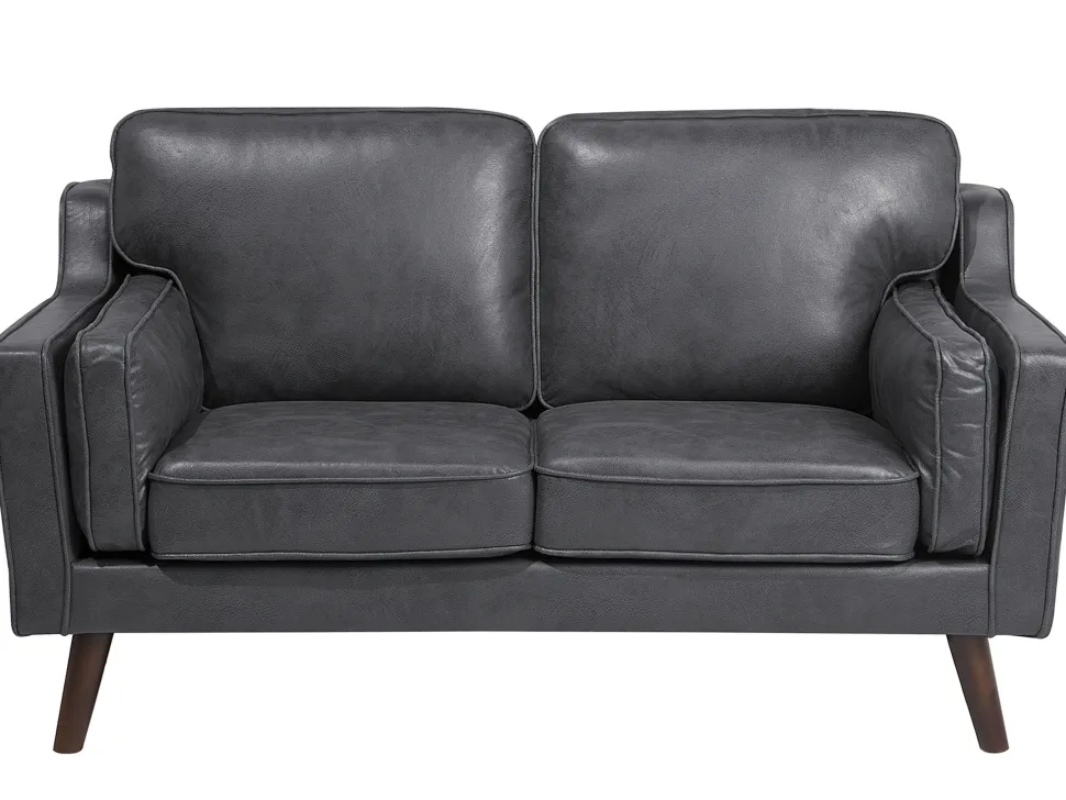 2 Seater Sofa Faux Leather Grey Lokka
