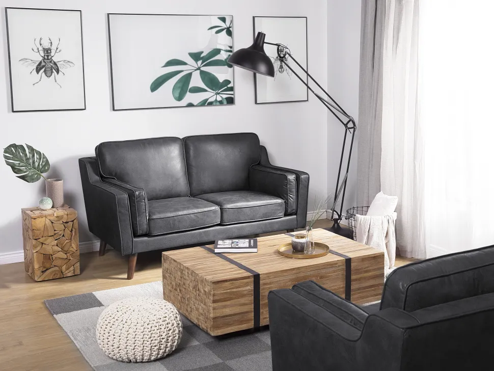 2 Seater Sofa Faux Leather Grey Lokka