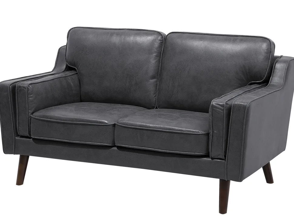 2 Seater Sofa Faux Leather Grey Lokka