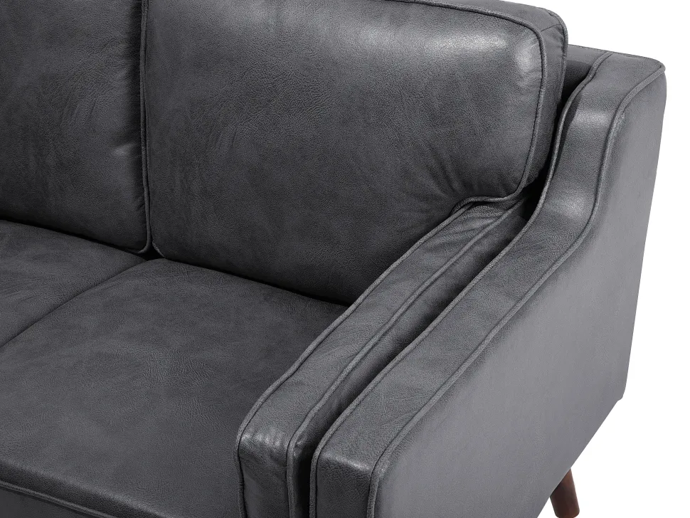 2 Seater Sofa Faux Leather Grey Lokka