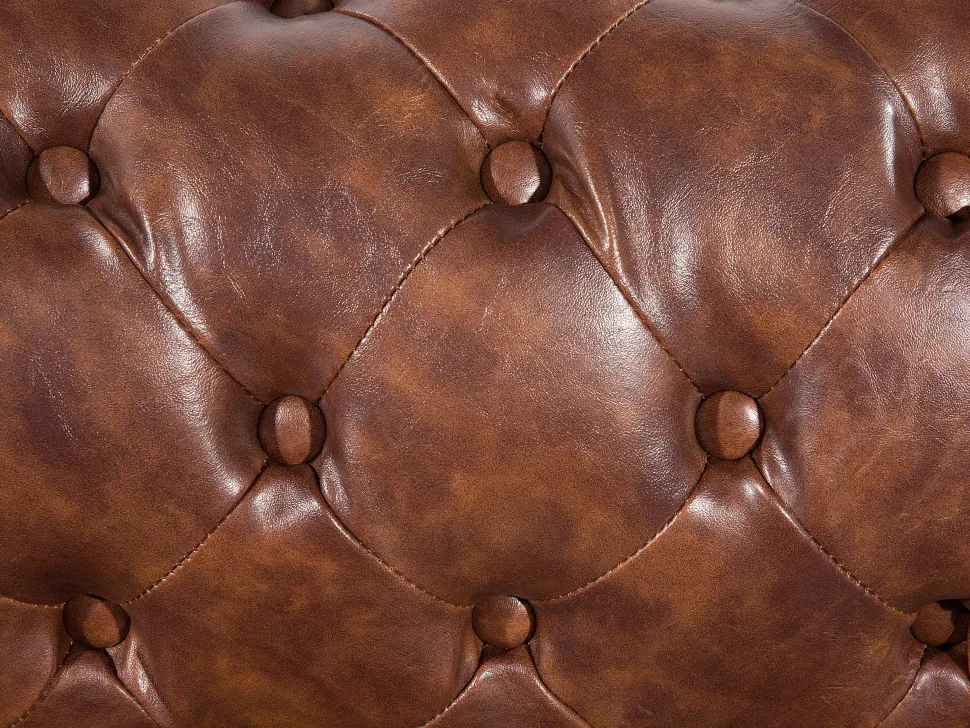 3 Seater Sofa Faux Leather Golden Brown Chesterfield