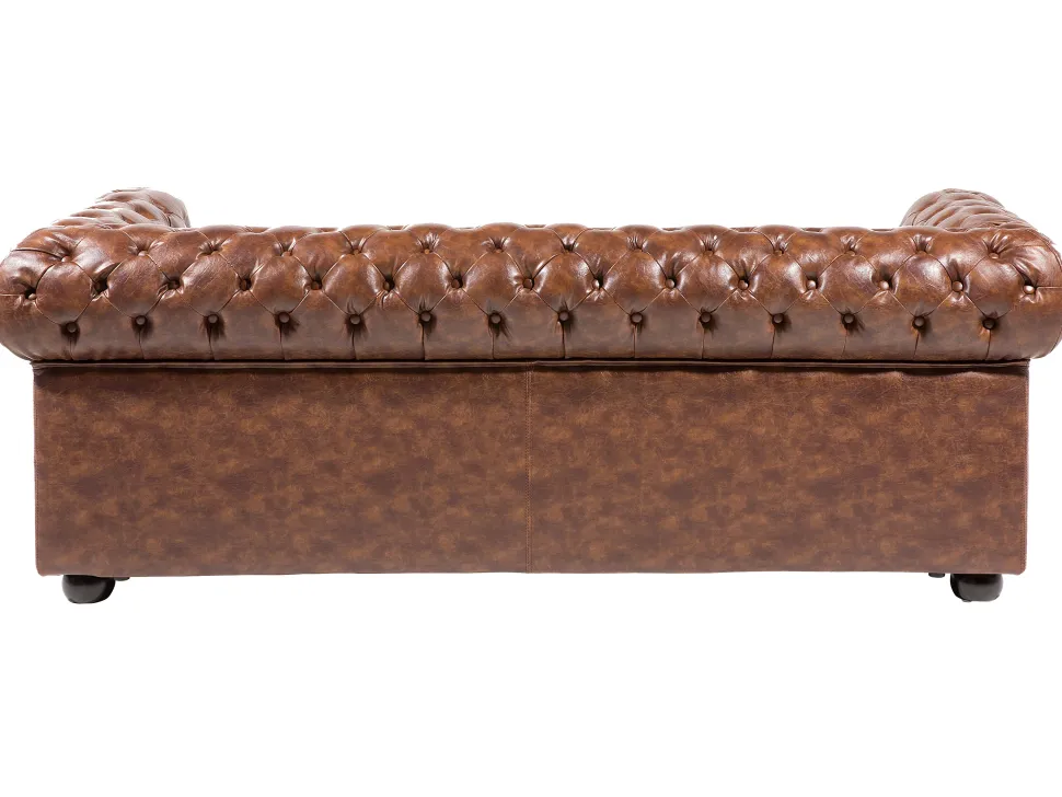 3 Seater Sofa Faux Leather Golden Brown Chesterfield