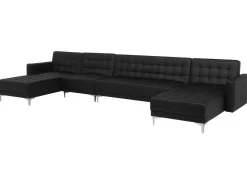 6 Seater U-Shaped Modular Faux Leather Sofa With Ottoman Black Aberdeen