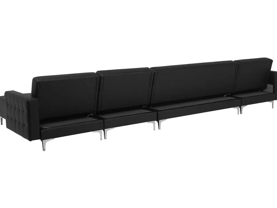 6 Seater U-Shaped Modular Faux Leather Sofa With Ottoman Black Aberdeen