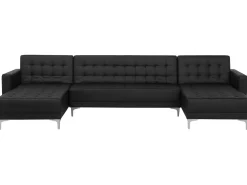 5 Seater U-Shaped Modular Faux Leather Sofa Black Aberdeen