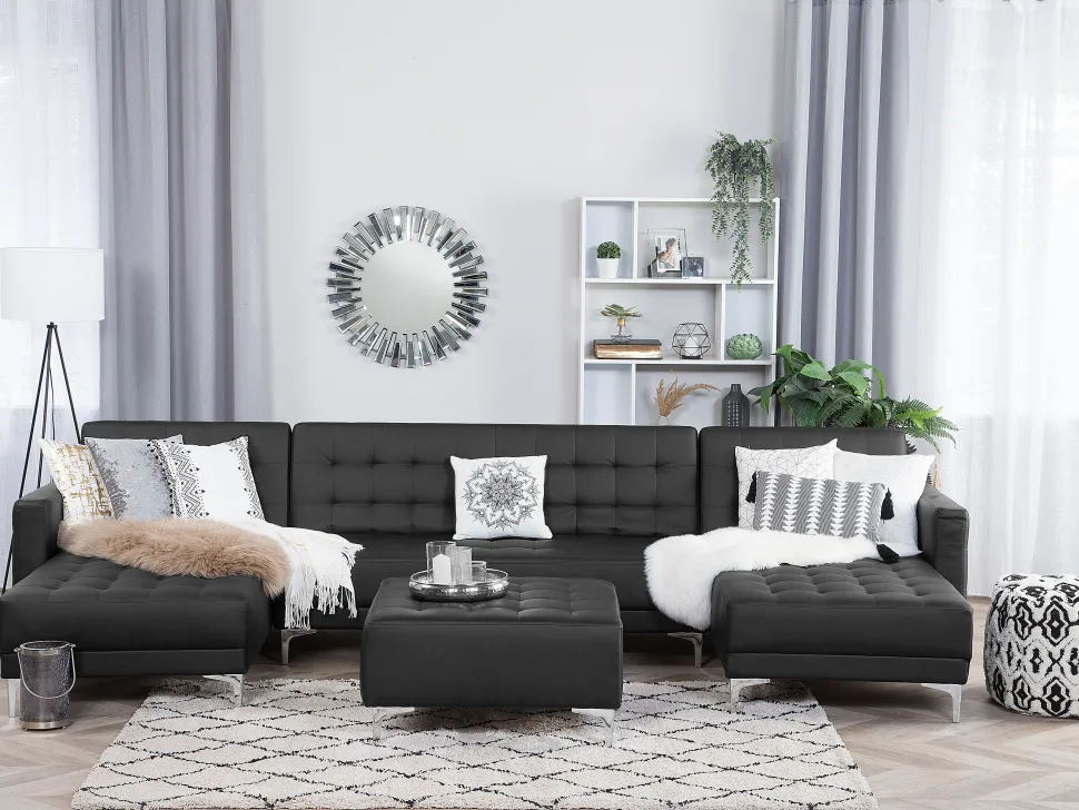 5 Seater U-Shaped Modular Faux Leather Sofa Black Aberdeen