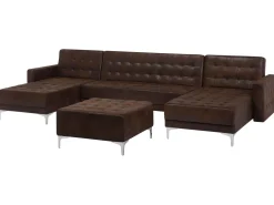 5 Seater U-Shaped Modular Faux Leather Sofa With Ottoman Brown Aberdeen